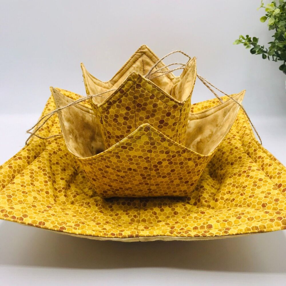 Microwave Bowl Cozy Reversible, Honeycomb Print 3 Piece Set, Bowl, Pint, Plate